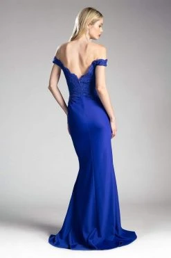 Cinderella Divine - CF158 Off Shoulder Stretch Crepe Satin Gown 40 Cinderella Divine - CF158 Off Shoulder Stretch Crepe Satin Gown