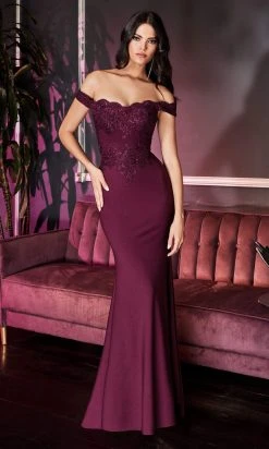 Cinderella Divine - CF158 Off Shoulder Stretch Crepe Satin Gown 29 Cinderella Divine - CF158 Off Shoulder Stretch Crepe Satin Gown