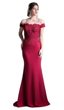Cinderella Divine - CF158 Stretch Crepe Satin Off Shoulder Gown Formal Gowns 16 Cinderella Divine - CF158 Stretch Crepe Satin Off Shoulder Gown Formal Gowns