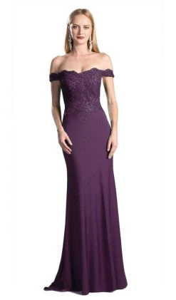 Cinderella Divine - CF158 Stretch Crepe Satin Off Shoulder Gown Formal Gowns 19 Cinderella Divine - CF158 Stretch Crepe Satin Off Shoulder Gown Formal Gowns