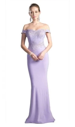 Cinderella Divine - CF158 Stretch Crepe Satin Off Shoulder Gown Formal Gowns 20 Cinderella Divine - CF158 Stretch Crepe Satin Off Shoulder Gown Formal Gowns