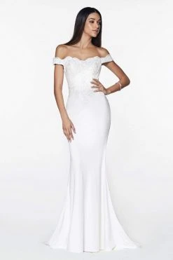 Cinderella Divine - CF158 Stretch Crepe Satin Off Shoulder Gown Formal Gowns 25 Cinderella Divine - CF158 Stretch Crepe Satin Off Shoulder Gown Formal Gowns