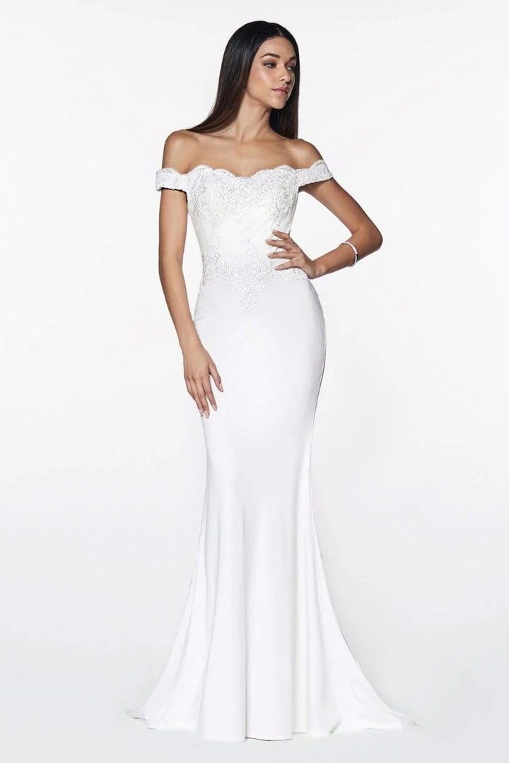Cinderella Divine - CF158 Stretch Crepe Satin Off Shoulder Gown Formal Gowns 14 Cinderella Divine - CF158 Stretch Crepe Satin Off Shoulder Gown Formal Gowns