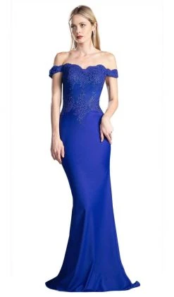 Cinderella Divine - CF158 Stretch Crepe Satin Off Shoulder Gown Formal Gowns 24 Cinderella Divine - CF158 Stretch Crepe Satin Off Shoulder Gown Formal Gowns