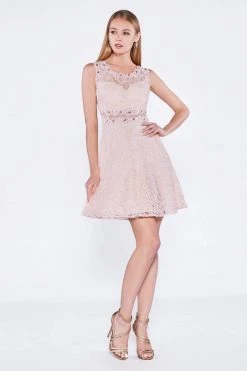 Cinderella Divine - CF175 Jewel Neck Illusion Paneled A-Line Dress Cocktail Dresses 10 Cinderella Divine - CF175 Jewel Neck Illusion Paneled A-Line Dress Cocktail Dresses