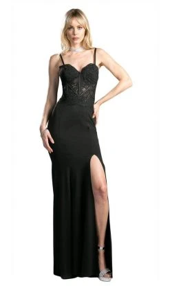 Formal Gowns Cinderella Divine - CF266 Lace Applique Sleeveless Bodice Jersey Evening Dress