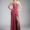 Cinderella Divine - CF279-2 Metallic Halter Mermaid Gown With Slit