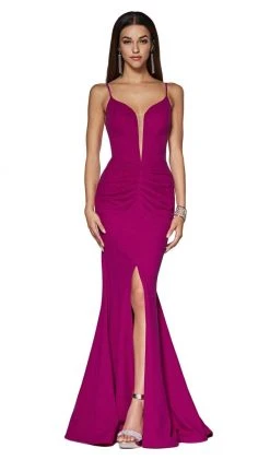 Cinderella Divine - CF329 Plunging Bodice Front Slit Mermaid Gown Formal Gowns