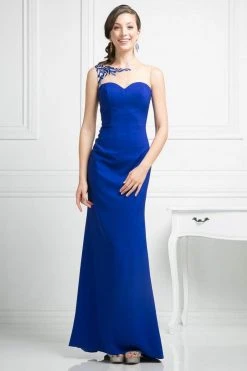 Cinderella Divine - CF525 Embroidered Sateen Sheath Dress Formal Gowns 8 Cinderella Divine - CF525 Embroidered Sateen Sheath Dress Formal Gowns