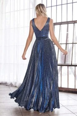 Formal Gowns Cinderella Divine - CH211 Plunging V-Neck Pleated Glitter Dress 7 Formal Gowns Cinderella Divine - CH211 Plunging V-Neck Pleated Glitter Dress