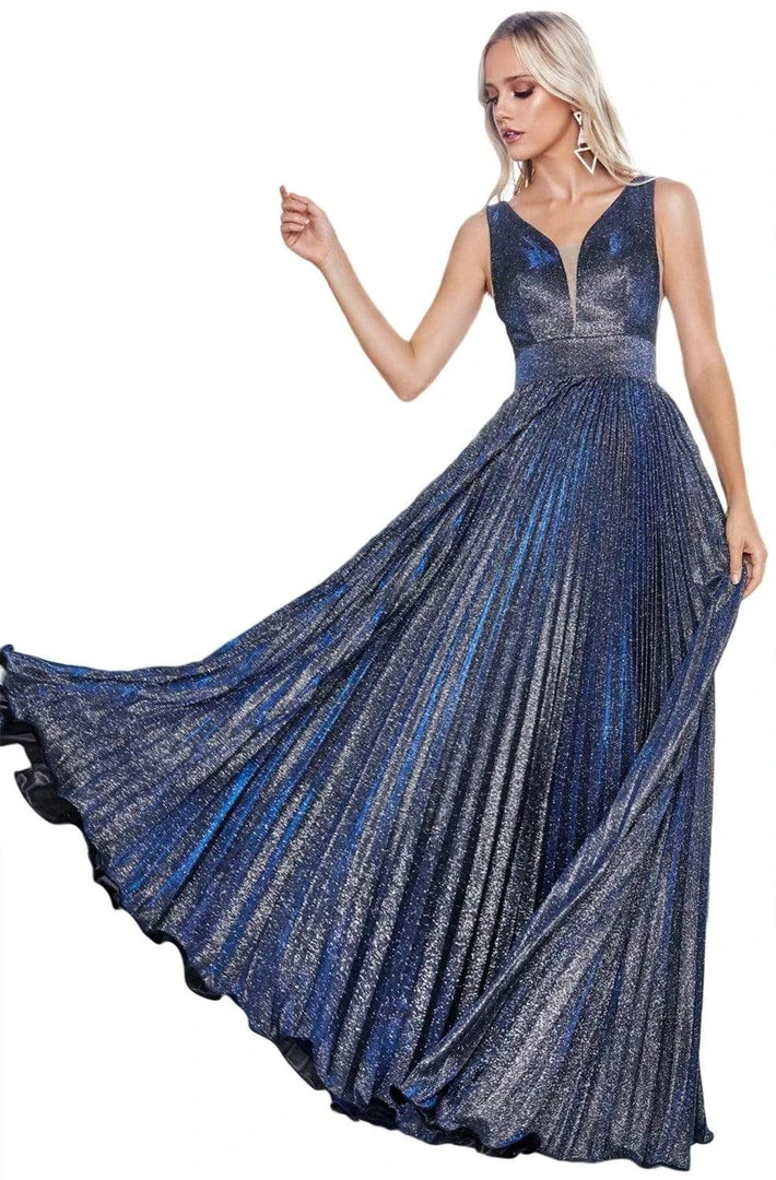 Formal Gowns Cinderella Divine - CH211 Plunging V-Neck Pleated Glitter Dress 3 Formal Gowns Cinderella Divine - CH211 Plunging V-Neck Pleated Glitter Dress