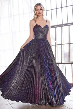 Formal Gowns Cinderella Divine - CH221 Pleated V-Neck Empire Glitter Dress