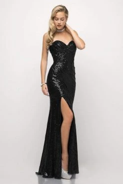Formal Gowns Cinderella Divine - CH561 Strapless Sequined Pleated Sheath Dress