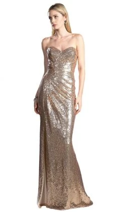 Formal Gowns Cinderella Divine - CH561 Strapless Sequined Pleated Sheath Dress