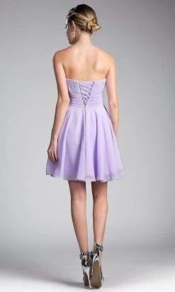 Cinderella Divine - CJ216S Rosette Pleated Sweetheart Chiffon Cocktail Dress Cocktail Dresses