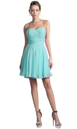 Cinderella Divine - CJ216S Rosette Pleated Sweetheart Chiffon Cocktail Dress Cocktail Dresses