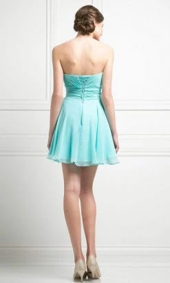 Cinderella Divine - CJ216S Rosette Pleated Sweetheart Chiffon Cocktail Dress Cocktail Dresses