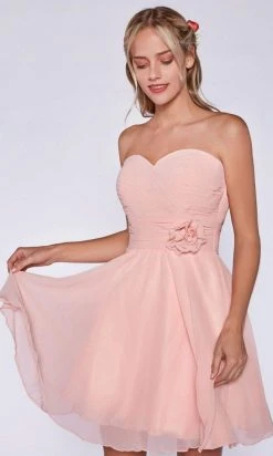 Cinderella Divine - CJ216S Rosette Pleated Sweetheart Chiffon Cocktail Dress Cocktail Dresses