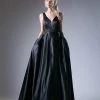 Cinderella Divine - CJ225 Beaded Belt Sleeveless Satin Evening Gown