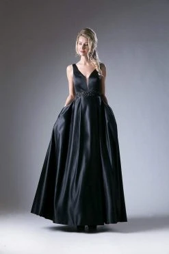 Cinderella Divine - CJ225 Beaded Belt Sleeveless Satin Evening Gown