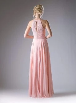 Formal Gowns Cinderella Divine - CJ228 High Halter Lace Bodice A-Line Evening Gown 20 Formal Gowns Cinderella Divine - CJ228 High Halter Lace Bodice A-Line Evening Gown