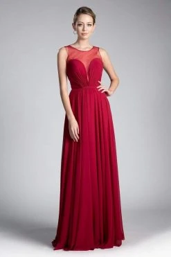 Cinderella Divine - CJ251 Illusion Neckline A-Line Chiffon Dress