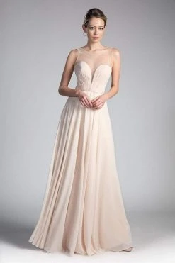 Cinderella Divine - CJ251 Illusion Neckline A-Line Chiffon Dress