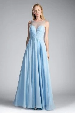 Cinderella Divine - CJ251 Illusion Neckline A-Line Chiffon Dress