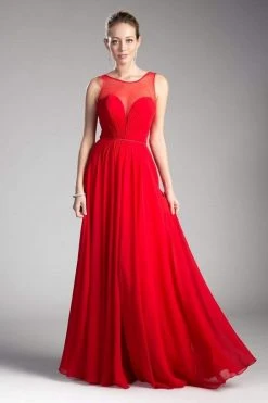 Cinderella Divine - CJ251 Illusion Neckline A-Line Chiffon Dress