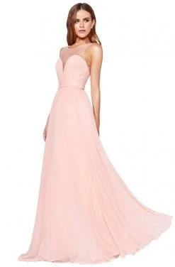 Cinderella Divine - CJ251 Illusion Neckline A-Line Chiffon Dress