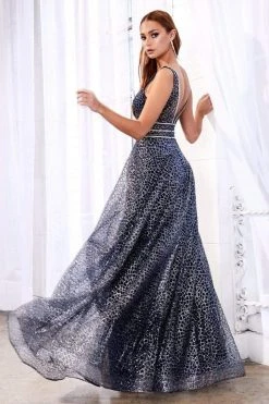 Formal Gowns Cinderella Divine - CJ256 V-Neck Glitter Print A-Line Prom Gown 24 Formal Gowns Cinderella Divine - CJ256 V-Neck Glitter Print A-Line Prom Gown