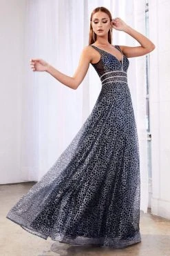 Formal Gowns Cinderella Divine - CJ256 V-Neck Glitter Print A-Line Prom Gown 22 Formal Gowns Cinderella Divine - CJ256 V-Neck Glitter Print A-Line Prom Gown