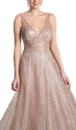 Formal Gowns Cinderella Divine - CJ256 V-Neck Glitter Print A-Line Prom Gown 17 Formal Gowns Cinderella Divine - CJ256 V-Neck Glitter Print A-Line Prom Gown