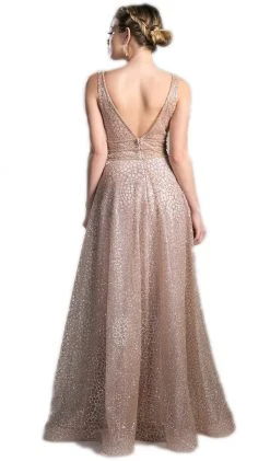 Formal Gowns Cinderella Divine - CJ256 V-Neck Glitter Print A-Line Prom Gown 18 Formal Gowns Cinderella Divine - CJ256 V-Neck Glitter Print A-Line Prom Gown