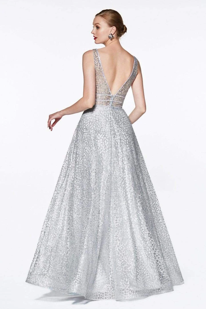 Formal Gowns Cinderella Divine - CJ256 V-Neck Glitter Print A-Line Prom Gown 15 Formal Gowns Cinderella Divine - CJ256 V-Neck Glitter Print A-Line Prom Gown