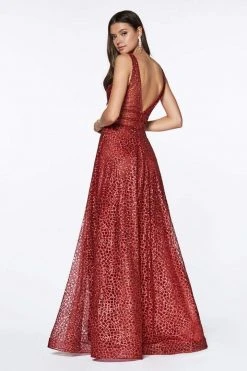 Formal Gowns Cinderella Divine - CJ256 V-Neck Glitter Print A-Line Prom Gown 21 Formal Gowns Cinderella Divine - CJ256 V-Neck Glitter Print A-Line Prom Gown
