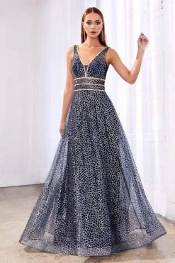 Formal Gowns Cinderella Divine - CJ256 V-Neck Glitter Print A-Line Prom Gown 23 Formal Gowns Cinderella Divine - CJ256 V-Neck Glitter Print A-Line Prom Gown