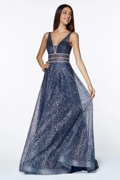 Formal Gowns Cinderella Divine - CJ256 V-Neck Glitter Print A-Line Prom Gown 26 Formal Gowns Cinderella Divine - CJ256 V-Neck Glitter Print A-Line Prom Gown