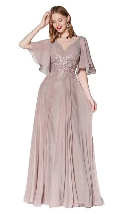 Formal Gowns Cinderella Divine - CJ514 Flutter Sleeves Chiffon Long Gown