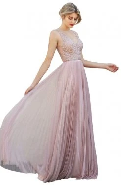 Cinderella Divine - CJ535 V-Neck Embellished A-line Dress