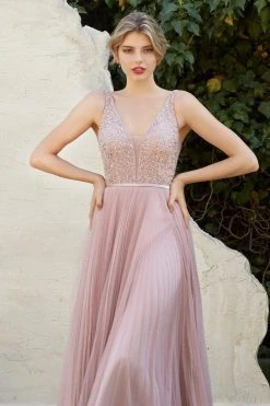Cinderella Divine - CJ535 V-Neck Embellished A-line Dress