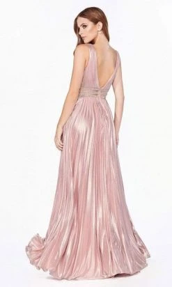 Cinderella Divine - CJ537 Deep V-neck Beaded A-line Gown Formal Gowns