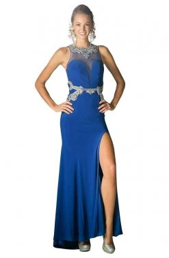 Formal Gowns Cinderella Divine - CK48 Beaded Stretch Knit Sheath Dress