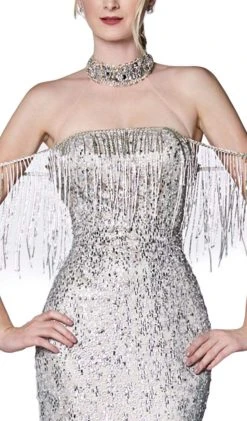 Cinderella Divine - CK809 Jewel Fringed Illusion Halter Long Gown Formal Gowns 8 Cinderella Divine - CK809 Jewel Fringed Illusion Halter Long Gown Formal Gowns