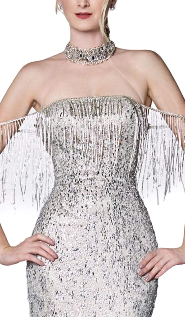 Cinderella Divine - CK809 Jewel Fringed Illusion Halter Long Gown Formal Gowns 5 Cinderella Divine - CK809 Jewel Fringed Illusion Halter Long Gown Formal Gowns