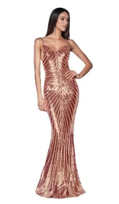 Cinderella Divine - CK848 Bedazzled V-neck Mermaid Dress Formal Gowns