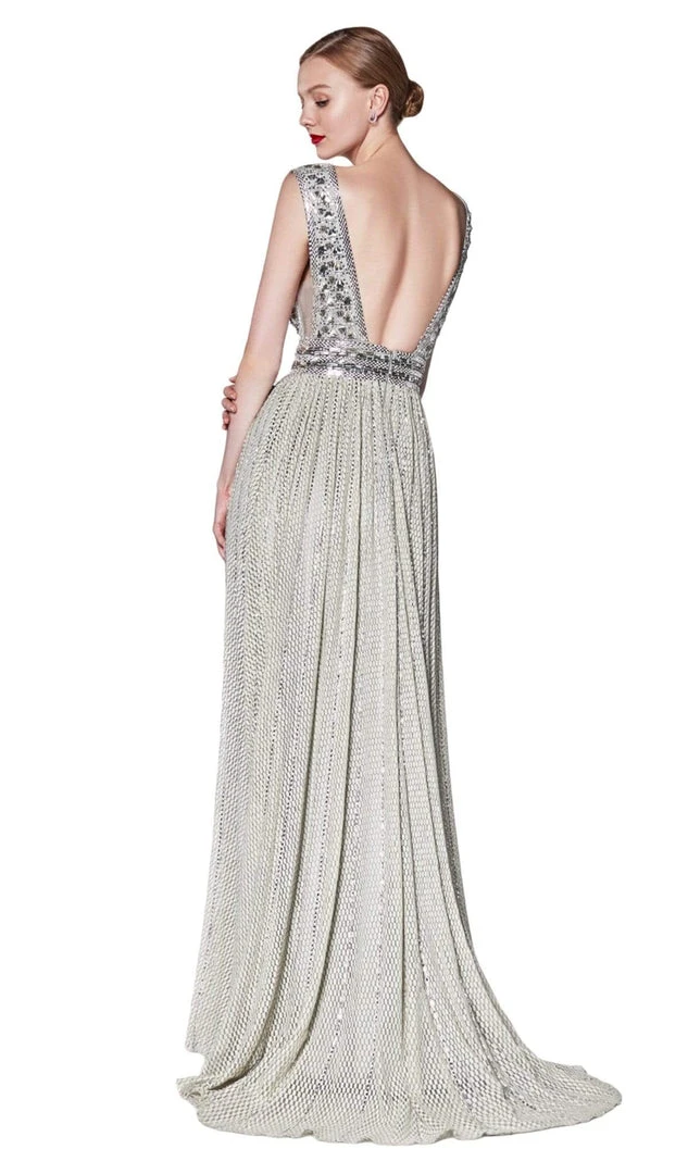 Formal Gowns Cinderella Divine - CK892 Plunging Geo-Beaded Bodice High Slit Gown 5 Formal Gowns Cinderella Divine - CK892 Plunging Geo-Beaded Bodice High Slit Gown