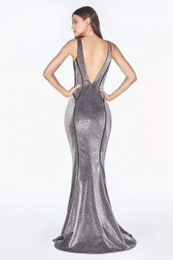 Cinderella Divine - CM9014 Deep V-neck Glitter Trumpet Dress Formal Gowns 6 Cinderella Divine - CM9014 Deep V-neck Glitter Trumpet Dress Formal Gowns