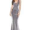 Cinderella Divine - CM9014 Deep V-neck Glitter Trumpet Dress Formal Gowns 2 Cinderella Divine - CM9014 Deep V-neck Glitter Trumpet Dress Formal Gowns