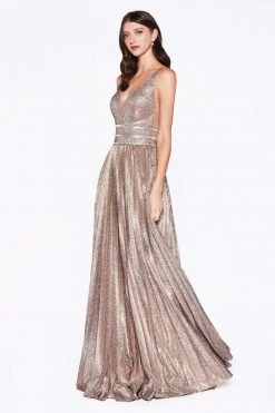 Formal Gowns Cinderella Divine - CM9061 Long Plunge Bodice Glitter Dress